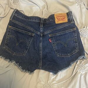 Levi's Dark Blue Frayed Hem Jean Shorts
